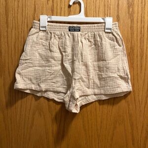 California Brand Cotton Gauze Lounge Shorts in Light Beige